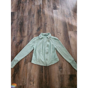 Women's H by HALSTON Mint Green Silver Zip Utility Jacket Size 8